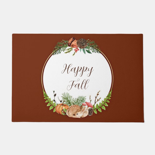 Fall fawn and nature with customisable text  doormat (Front)