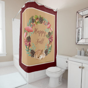 Fall fawn and nature with customisable text shower curtain