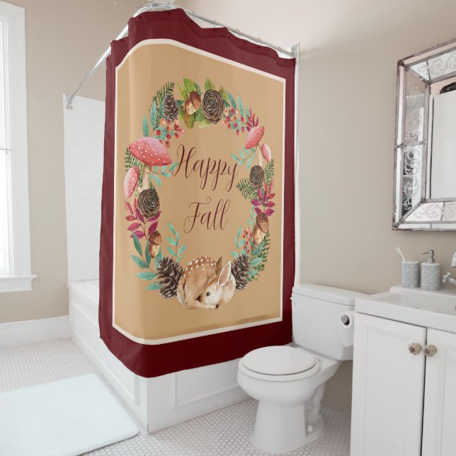 Fall fawn and nature with customisable text  shower curtain (In Situ)