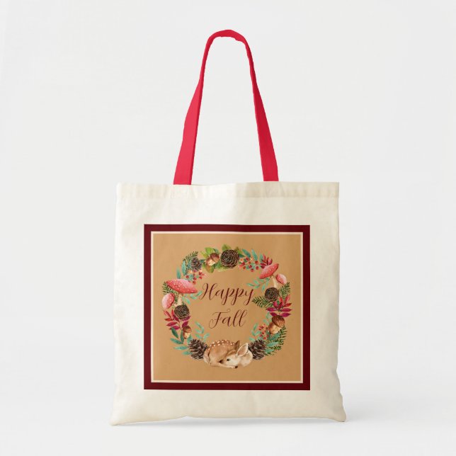 Fall fawn and nature with customisable text  tote bag (Front)