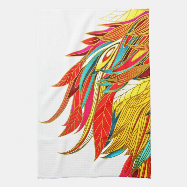 Fall Feather elegant colourful abstract art Tea Towel (Vertical)