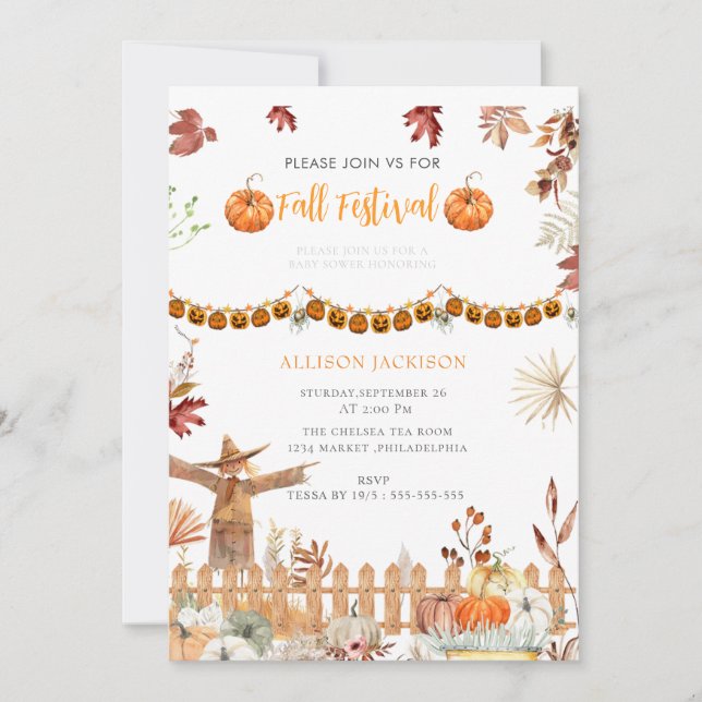 Fall Festival  Annual  yellow  Pumpkin baby shower Invitation (Front)