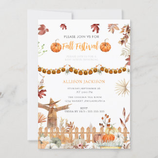 Fall Festival  Annual  yellow  Pumpkin baby shower Invitation