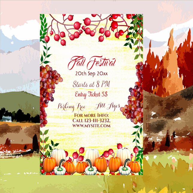 Fall Festival Autumn Berries Grapes White Pumpkin Poster (Fall Festival)