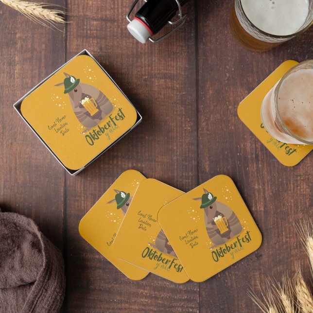 Fall Festival Beer Drinking Armadillo Texas  Square Paper Coaster (Creator Uploaded)