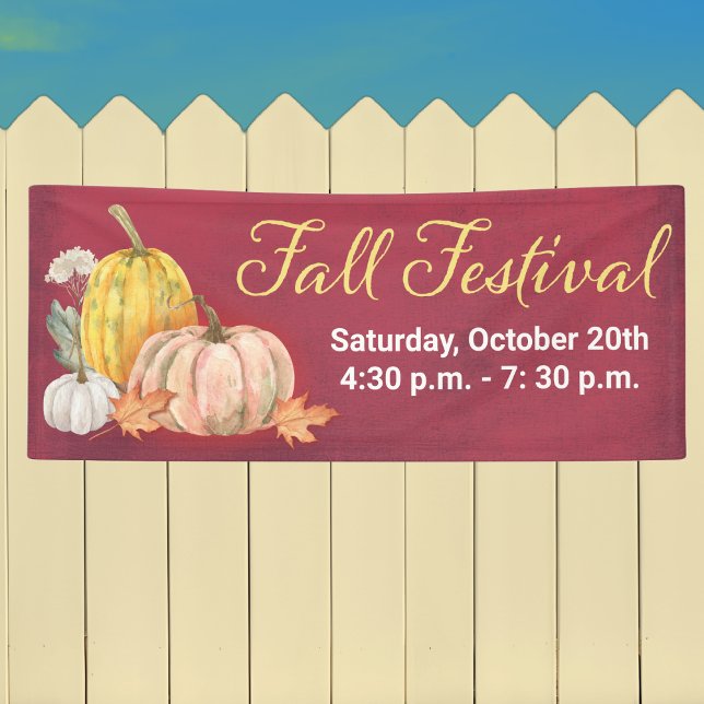 Fall Festival Floral Pumpkin Banner (Pumpkin Fall Leaves Autumn Fall Festival Banner. School, Church, Community)