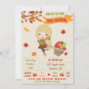 Fall festival party invite Autumn invitation girls