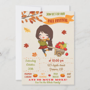 Fall festival party invite Autumn invitation girls