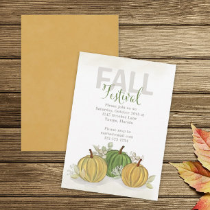 Fall Festival Watercolor Simple Pumpkin Gourd Invitation