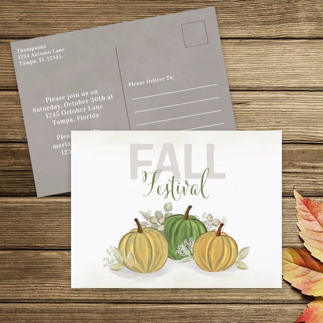 Fall Festival Watercolor Simple Pumpkin Gourd Postcard (Creator Uploaded)