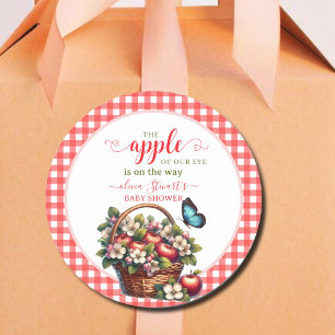 Fall festive plaid Apple theme Baby shower Classic Round Sticker