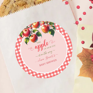 Fall festive plaid Apple theme Baby shower Classic Round Sticker