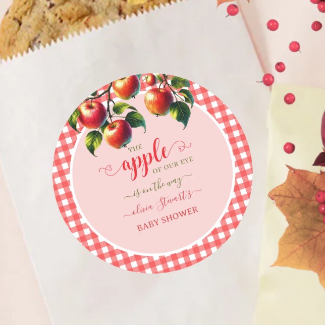 Fall festive plaid Apple theme Baby shower Classic Round Sticker (Creator Uploaded)