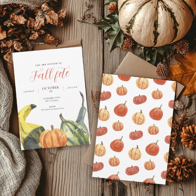 Fall Fete Autumn White Colourful Pumpkins Party Invitation (Creator Uploaded)