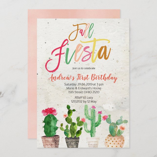 Fall Fiesta First Birthday invitation (Front/Back)
