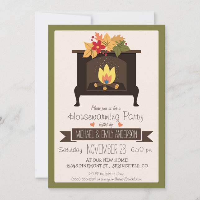 Fall Fireplace, Autumn Colours Housewarming Party Invitation (Front)