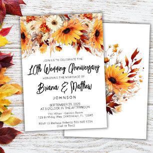 Fall Floral 10th Wedding Anniversary Invitation