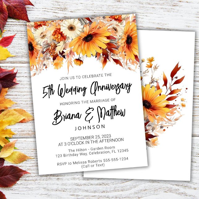Fall Floral 5th Wedding Anniversary  Invitation (Creator Uploaded)