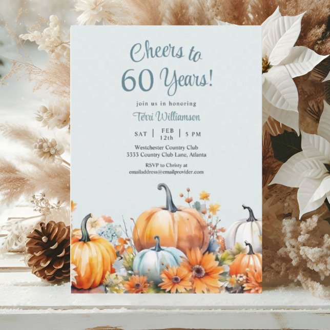 Fall Floral 60th Birthday Cheers to 60 Years Invitation (Creator Uploaded)