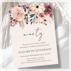 Fall Floral 90th Birthday Invitation