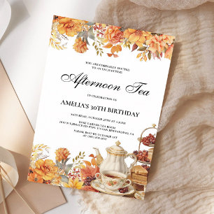 Fall Floral Afternoon Tea Birthday Invitation