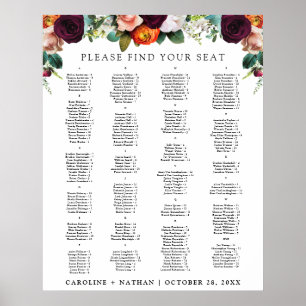 Fall Floral Alphabetical Seating Chart 200 Guests