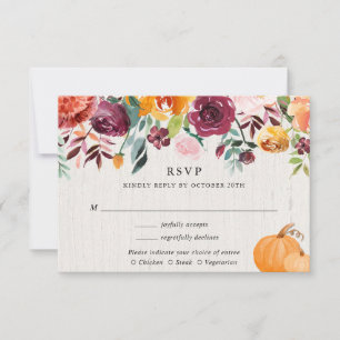 Fall floral and pumpkins watercolor wedding RSVP E Card