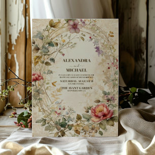 Fall Floral Art Nouveau Wedding Invitation