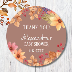 Fall Floral Autumn Baby Shower Thank You  Classic Round Sticker