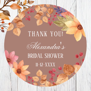 Fall Floral Autumn Bridal Shower Thank You Classic Round Sticker