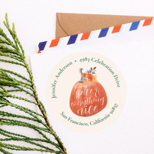 Fall Floral Autumn Orange Pumpkin Return Address Classic Round Sticker