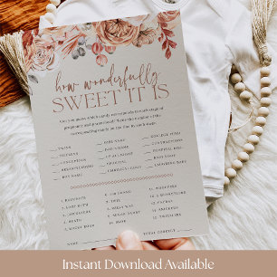Fall Floral Baby Shower Candy Guessing Game Card