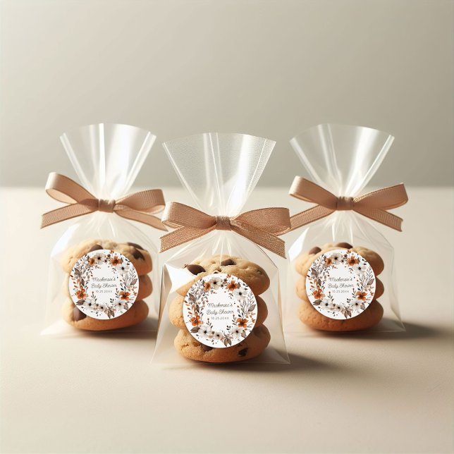 Fall Floral Baby Shower Classic Round Sticker (Cozy in Bloom Baby Shower Sticker)