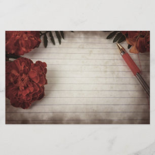 Fall Floral Background with Pen and Lined Paper