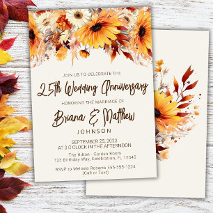 Fall Floral Beige 25th Wedding Anniversary  Invitation