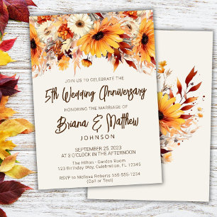 Fall Floral Beige 5th Wedding Anniversary  Invitation
