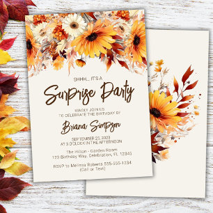 Fall Floral Beige Surprise Birthday Invitation