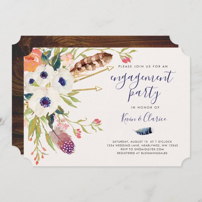 Fall Floral Boho Engagement Invitation (Front/Back)