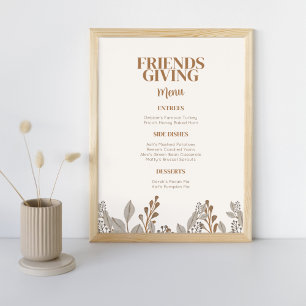 Fall Floral Boho Friendsgiving Menu Poster