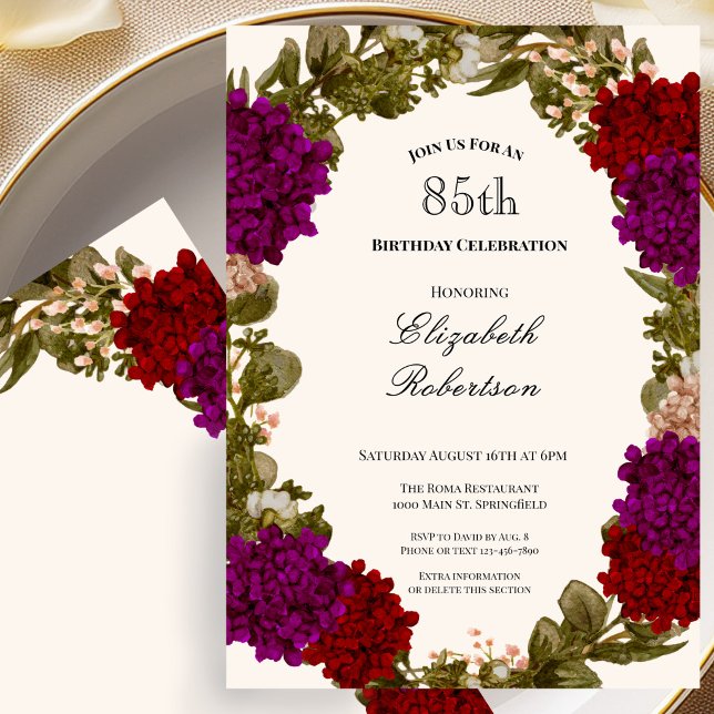 Fall Floral Border Womens 85th Birthday Invitation (Creator Uploaded)