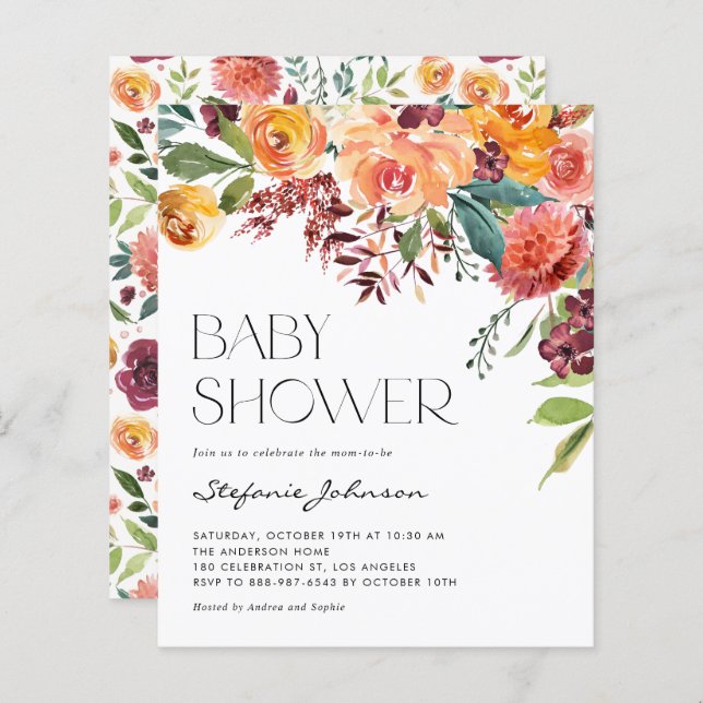 Fall Floral Bouquet Autumn Baby Shower Invitation (Front/Back)