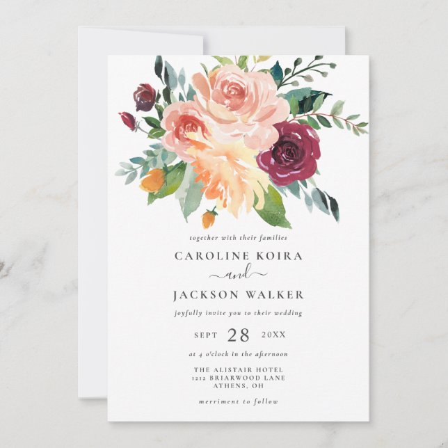 Fall Floral Bouquet Autumn Wedding Invitation (Front)