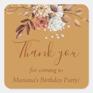 Fall Floral Bouquet Birthday on Gold Favor Square Sticker