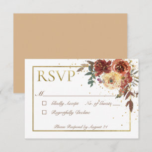 Fall Floral Bouquet with Gold RSVP Card
