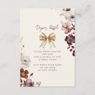 Fall Floral Bow Girl Baby Shower Diaper Raffle Enclosure Card