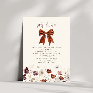 Fall Floral Bow Girl Baby Shower Invitation