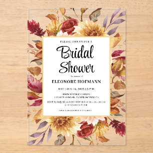 Fall Floral Bridal Shower  Acrylic Invitations