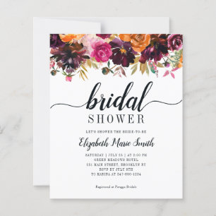 Fall Floral Bridal Shower Burgundy Gold Invitation