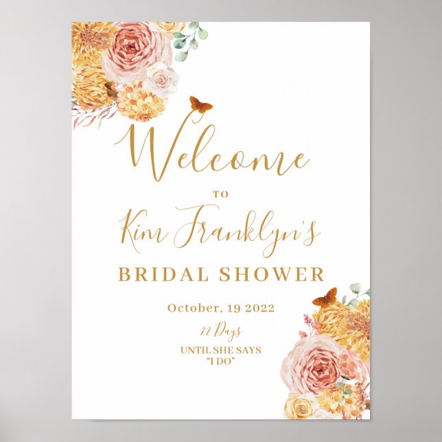 Fall Floral Bridal Shower Fall in Love Welcome Poster (Front)
