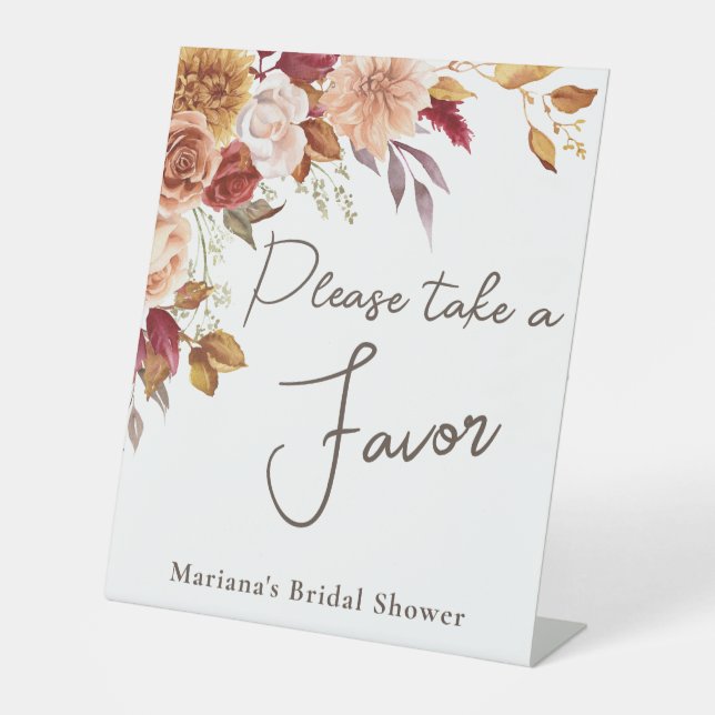 Fall Floral Bridal Shower Favour Pedestal Sign (Front)